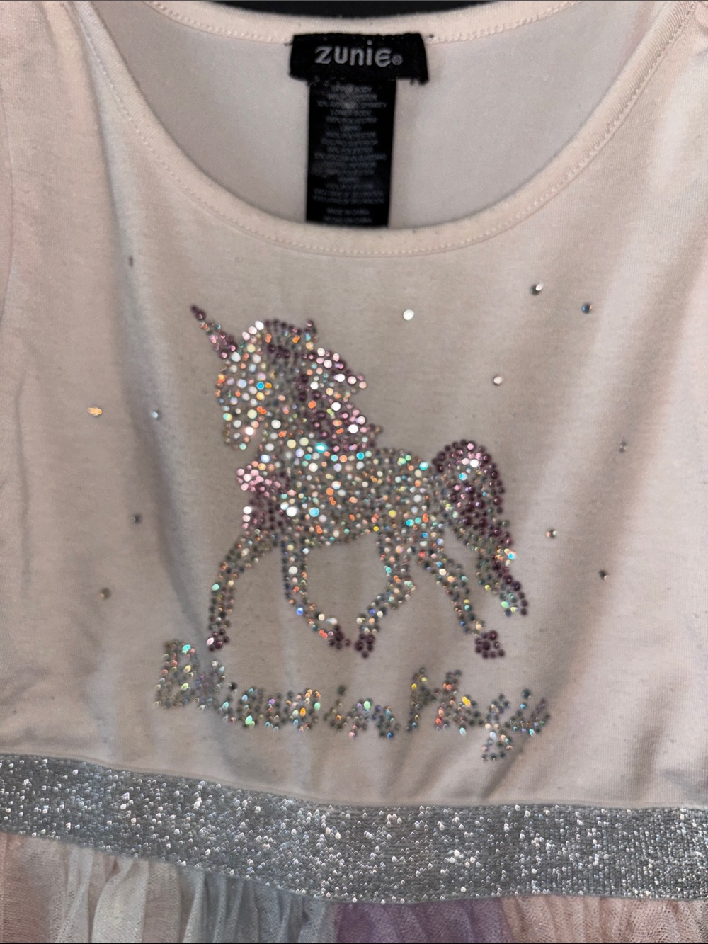 Zunie Pastel Unicorn Tulle Dress with Silver Sparkle Waist - Picture 3 of 8